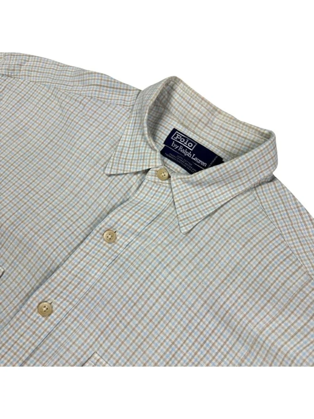 Polo Ralph Lauren Men's 100% Cotton L/S Button Work Shirt Beige Plaid • Large